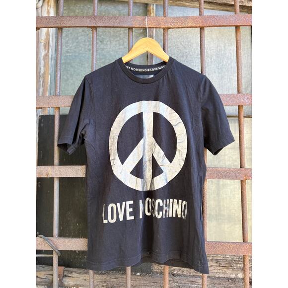 Love Moschino Metallic Peace Sign Designer Tee Unisex Size Small - Picture 2 of 6